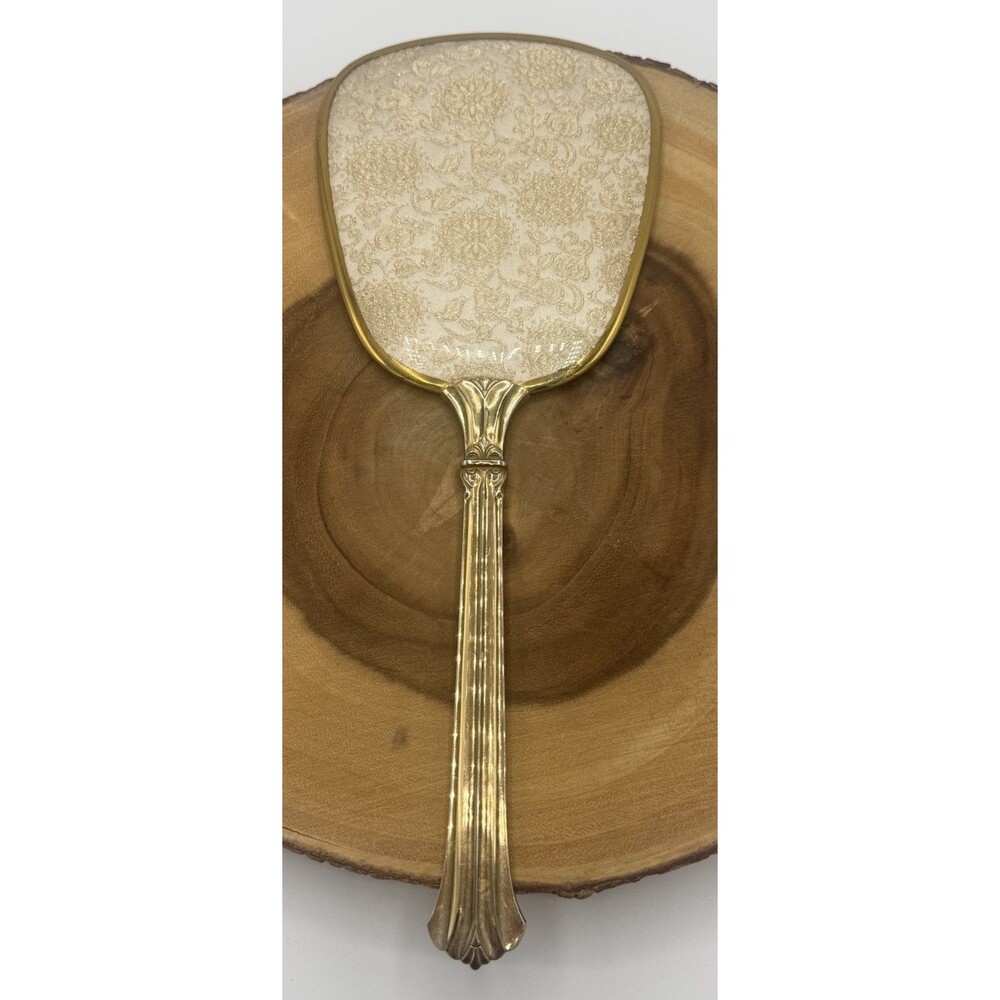Vintage Gold Plated Floral Handheld Women’s Vanity Mirror Hollywood Regency